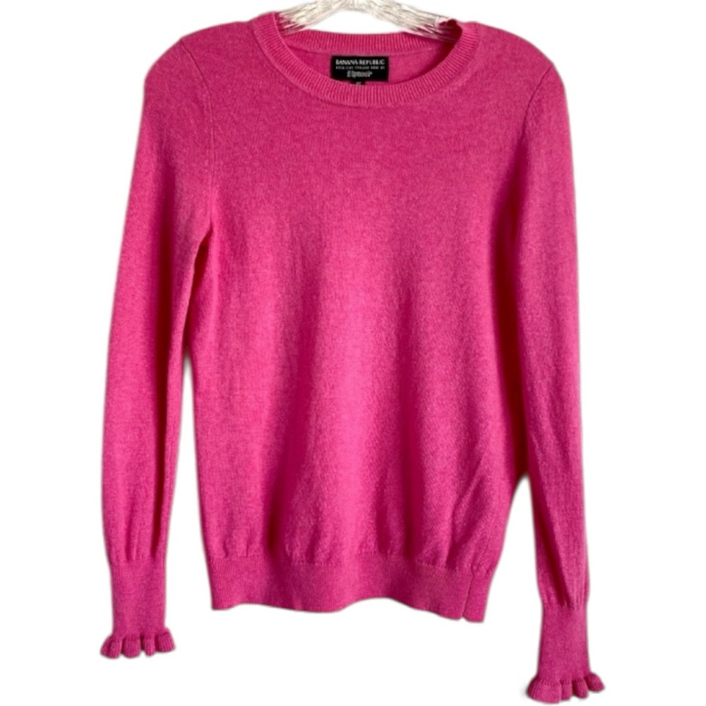 BANANA REPUBLIC MERINO SWEATER XS WOOL CASHMERE BLEND PINK PREPPY COQUETTE SOFT